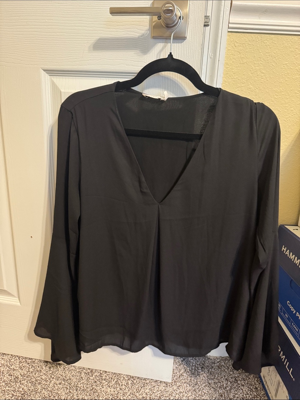 Lush Black V-Neck Long Sleeve Blouse